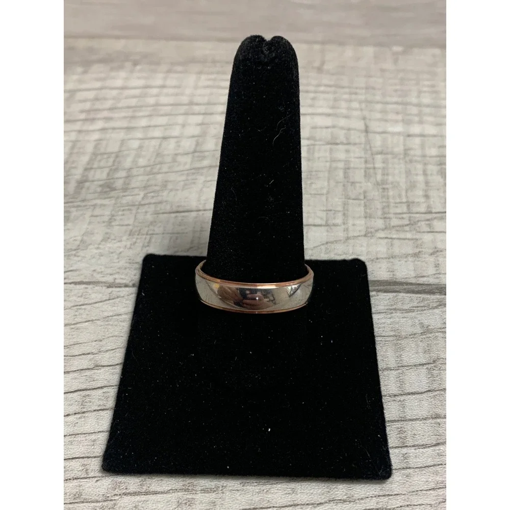 Two Tone Silver and Rose Gold Tone Band Ring Modern Minimalist Size 11.5
